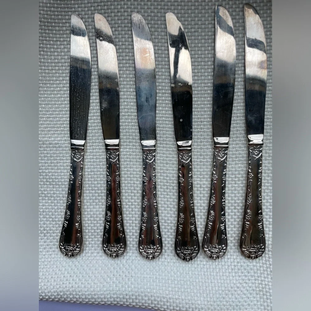 WM Rogers Silverplate set of 6 knives Enchanted Rose design